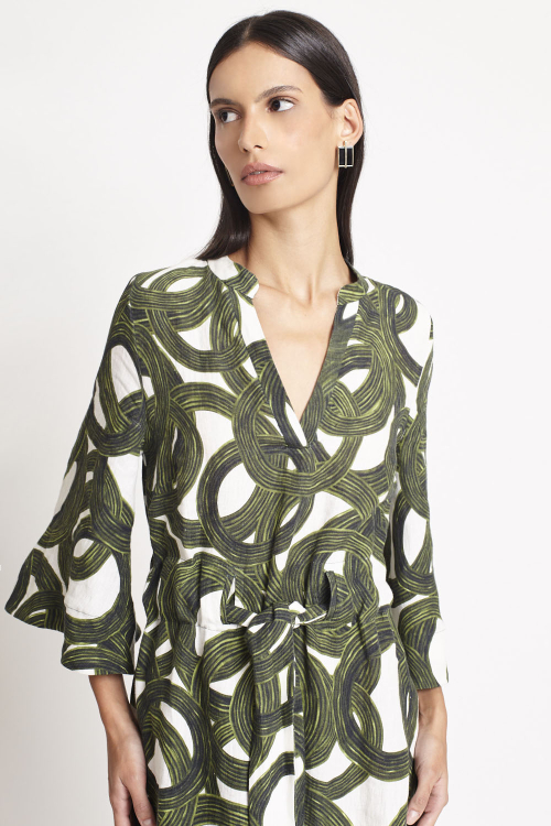 Fit — Vestido Linho Estampa Círculo Mágico