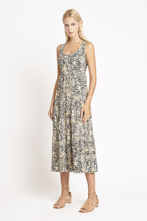 Fit — Vestido Jersey Estampa Plumas Coloridas Babados