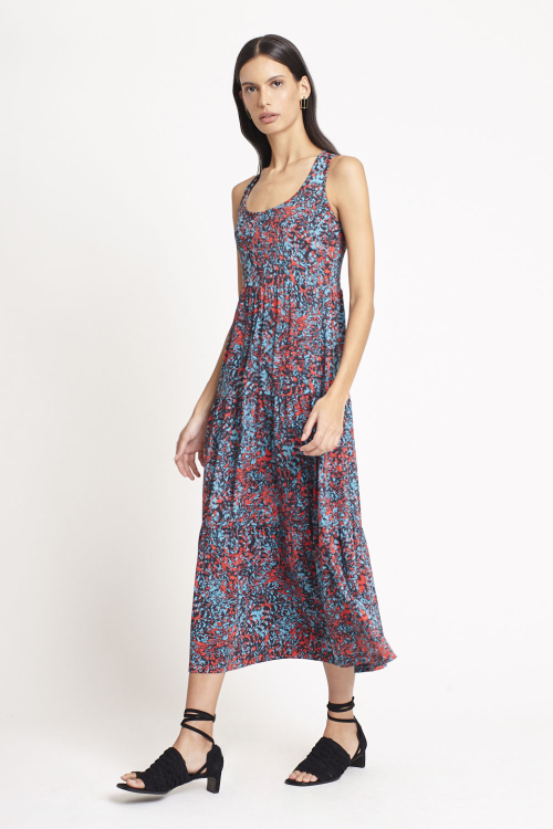 Fit — Vestido Jersey Estampa Plumas Coloridas Babados