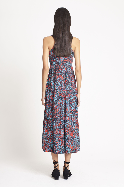 Fit — Vestido Jersey Estampa Plumas Coloridas Babados