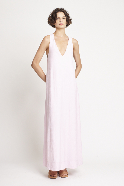 Fit — Vestido Plissado Longo Rosa Claro