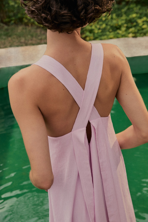 Fit — Vestido Plissado Longo Rosa Claro