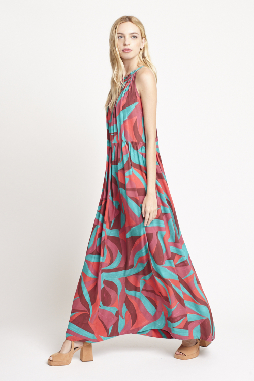Fit — Vestido Viscose Estampa Pout Porri Longo