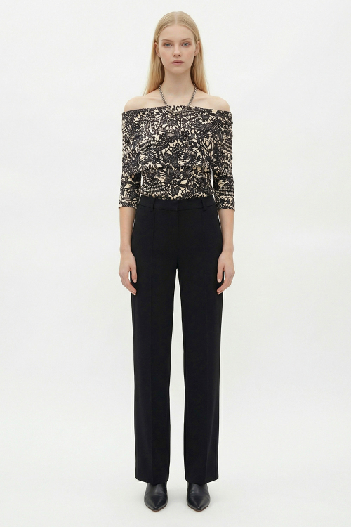 blusa jersey estampa renda ombro a ombro