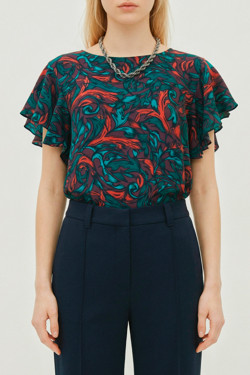 Fit — Blusa Seda Estampa Ventania Babados