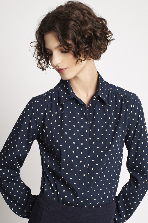 camisa tricoline poá manga longa