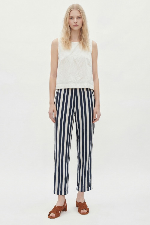 calça viscose metal listras elástico