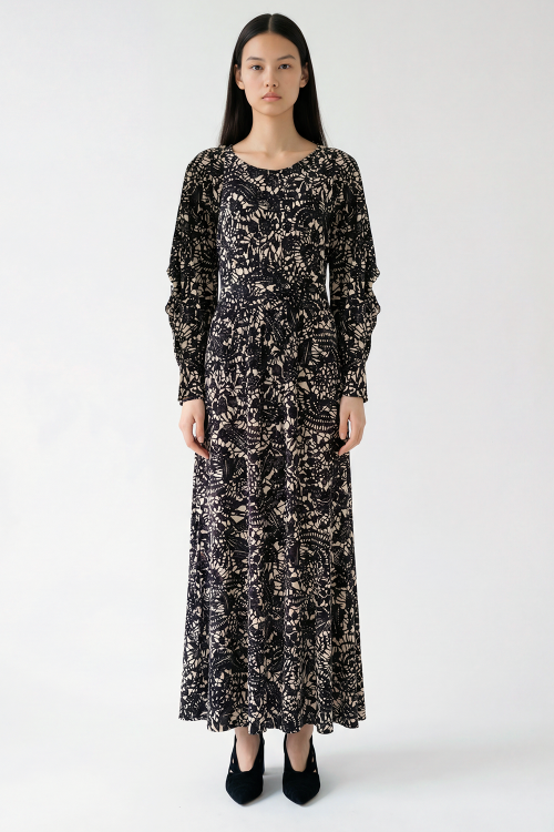 Fit — Vestido Jersey Estampa Renda Longo