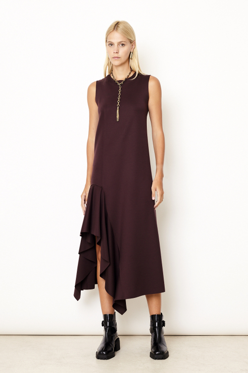 Fit — Vestido Malha Dupla Leve Babado Frente