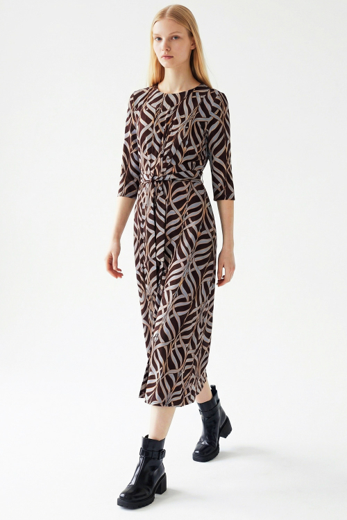 vestido jersey estampa arcos com cinto