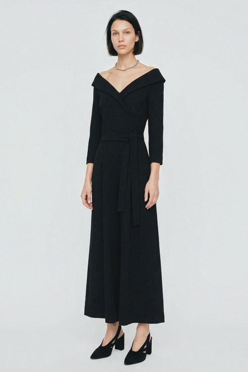 vestido bouclê decote amplo