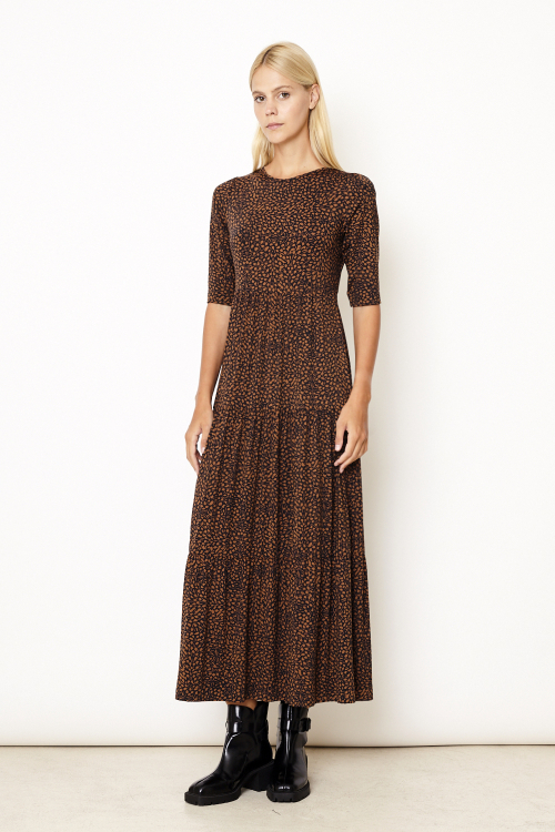 vestido jersey est mini folhas camadas