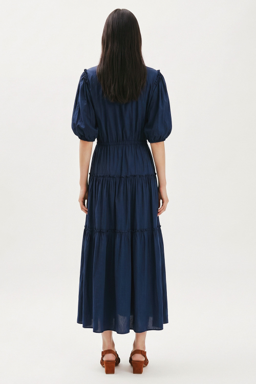 Fit — Vestido Tricoline Manga Bufante