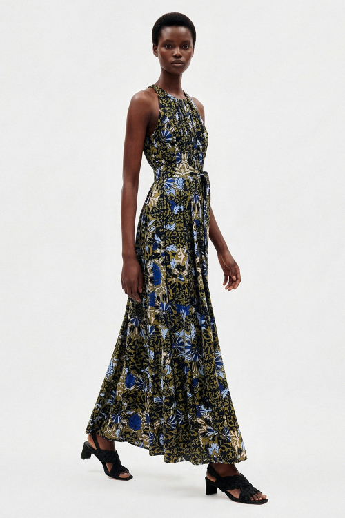 vestido jersey estampa ornamental longo