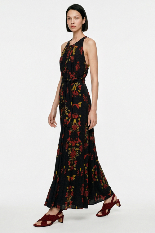 vestido jersey estampa ornamental longo