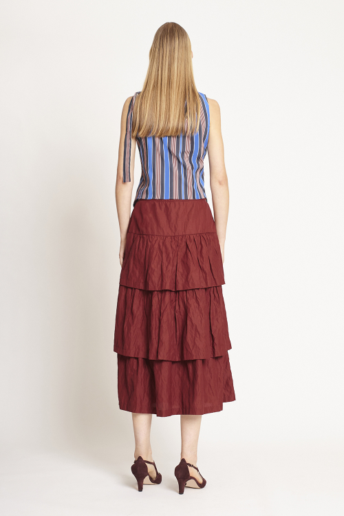 Fit — Blusa Tricoline Listrada Franzido Ombro